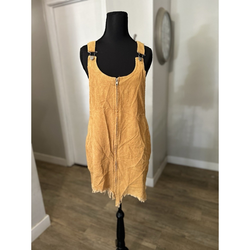 NWT Lily Rain‎ Corduroy Overall Zip Raw Hem Yellow Dress Size Large (Orig. $66)